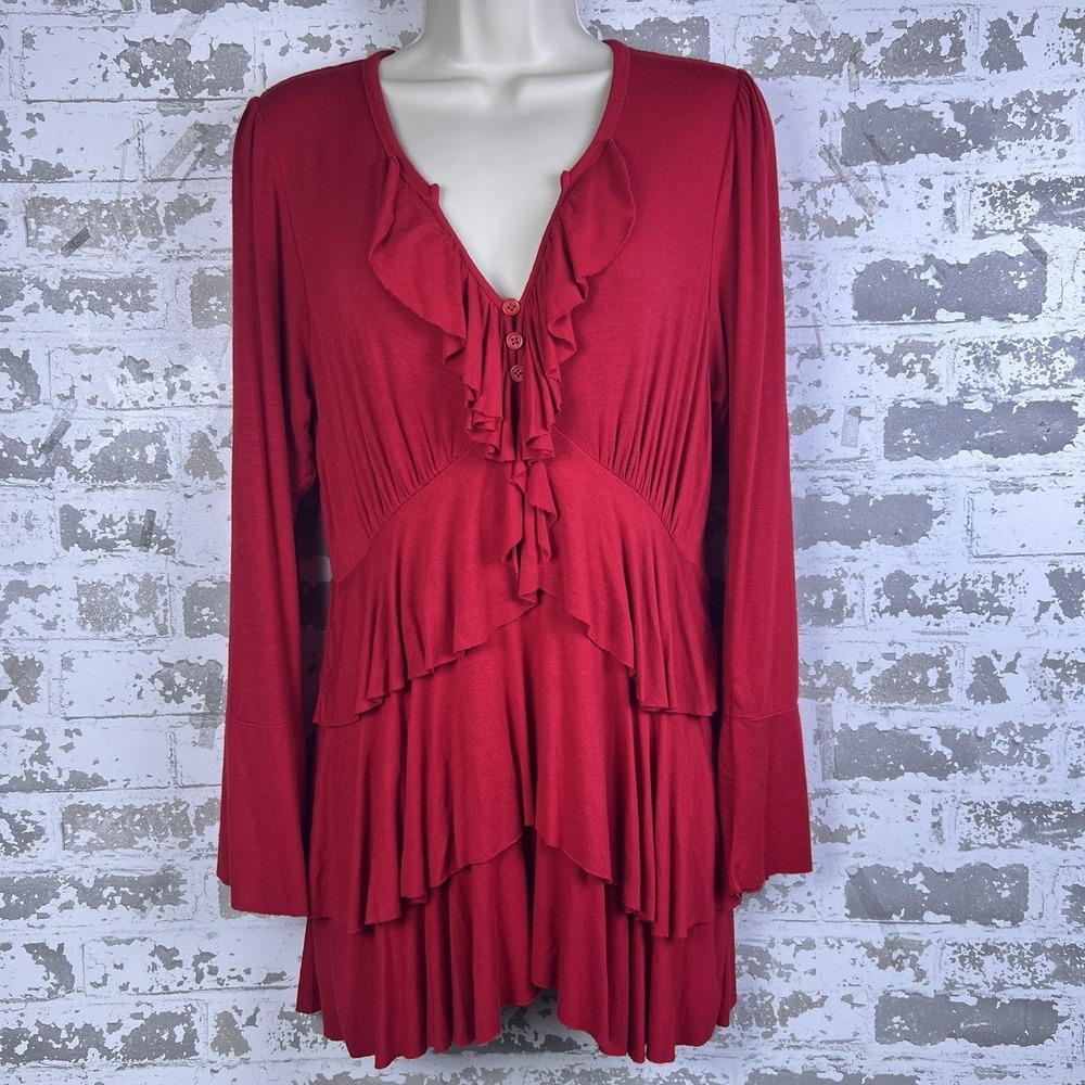 Mushka by Sienna Rose Sz M Red Ruffled Tiered Peasant Top Babydoll Renaissance